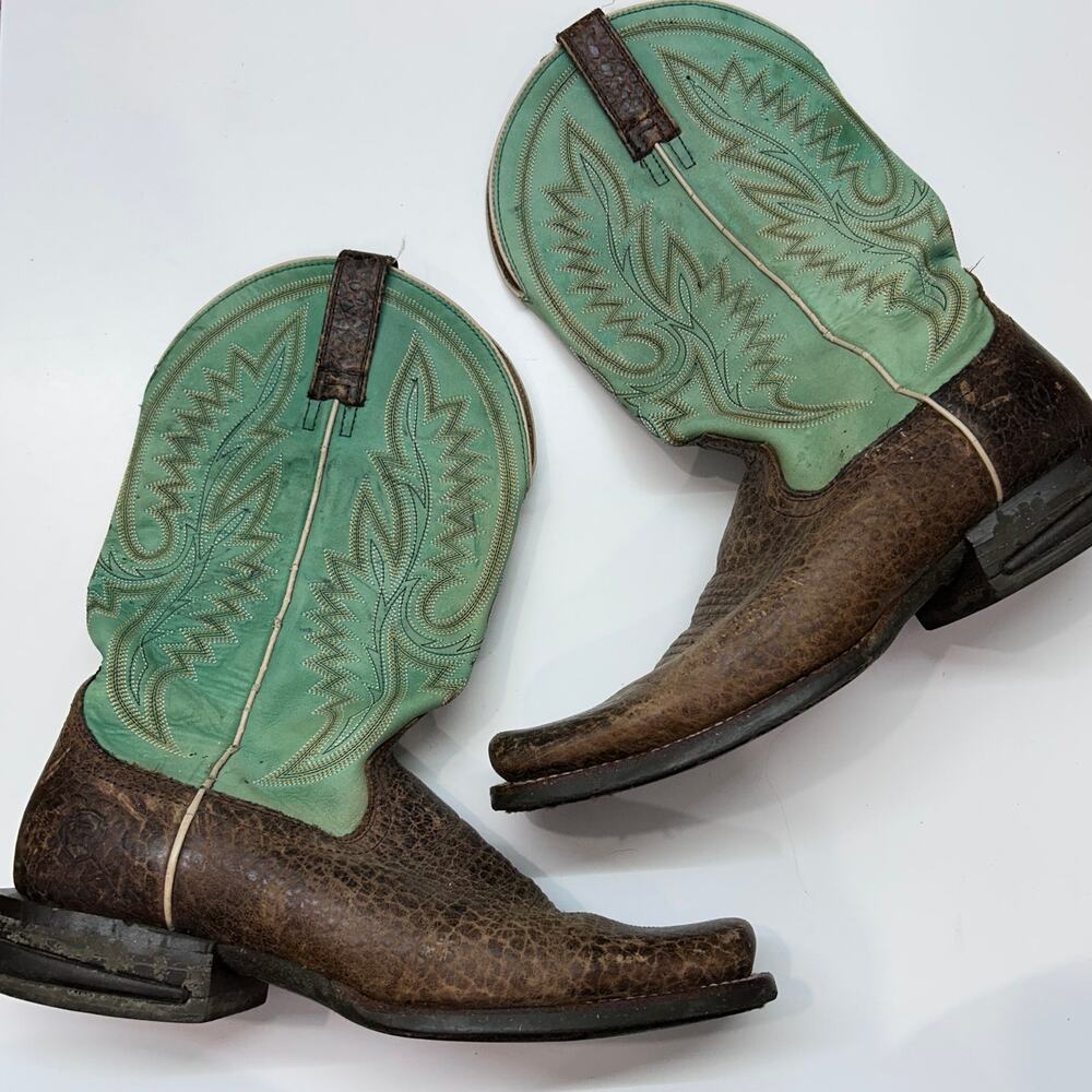 Ariat Leather Western Cowboy Boots Mens 11 Brown Blue/Green Country